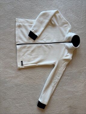 Women’s Calvin Klein White Fleece Zip Jacket with Black Trim